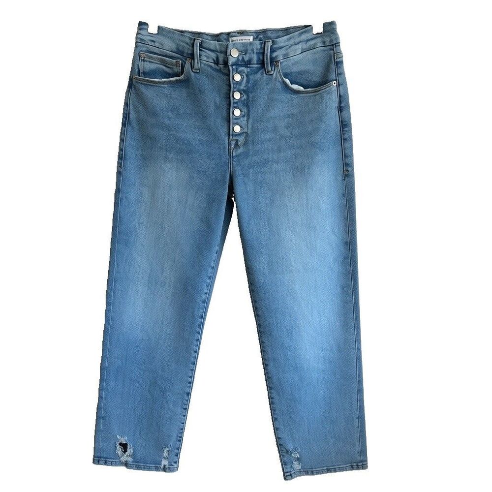 Good American Good Legs Straight Jeans Sz 14/32 Indigo400 cropped button fly